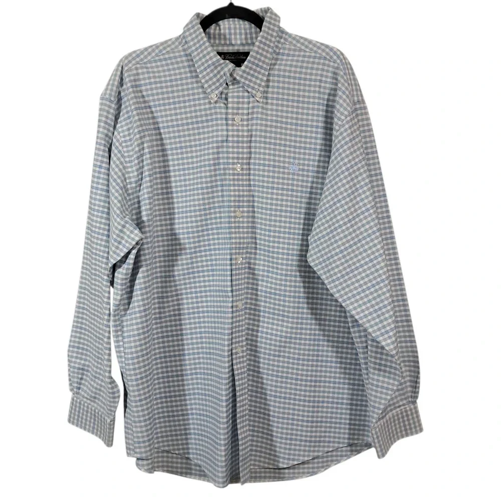 Brooks Brohers‎ Lot 2 Mens XL Multi Plaid Blue Orange Check Long Sleeve Shirts